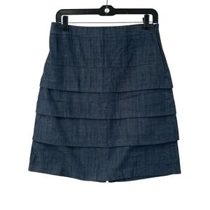 Larry Levine Women's Stretch Blue Denim Tiered‎ Pencil Skirt Side Zip Size 6